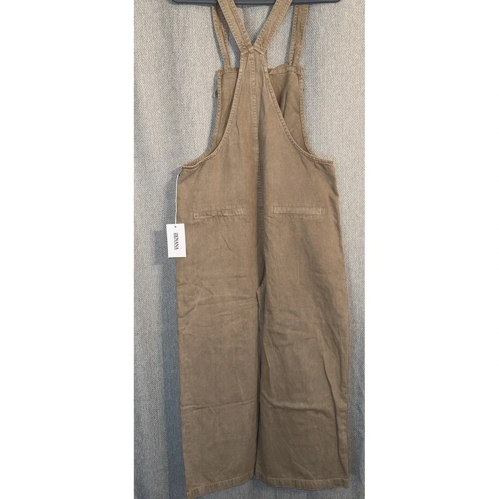 Zenana Niccola Knot Strap Overalls Women's Size Large Camel Tan Wide Leg - Picture 4 of 9